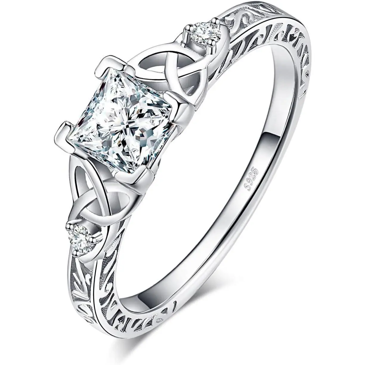 Solitaire Engagement Ring for Women, Vintage Celtic Knot Sterling Silver Band with a 1.2ct Princess Cut AAA Quality Cubic Zirconia, Adjustable Size, Casual Wear, High Craftsmanship, Measure Before Buy, Solitaire Stone, Solitaire Rings, Cute