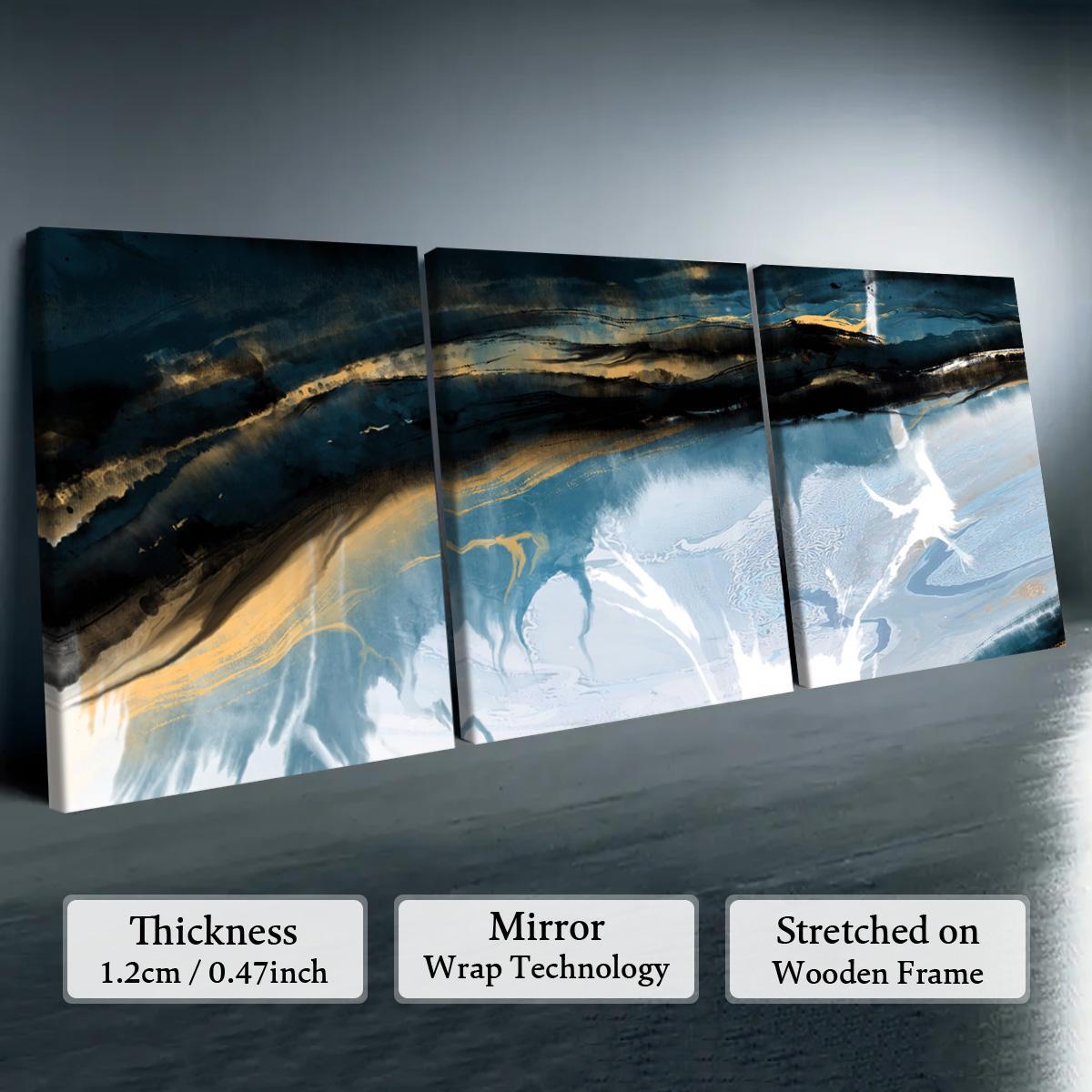 Wooden Framed Canvas Painting, 3 Counts Modern Abstract Canvas Wall Art, Wall Decor for Home Living Room Bedroom Office