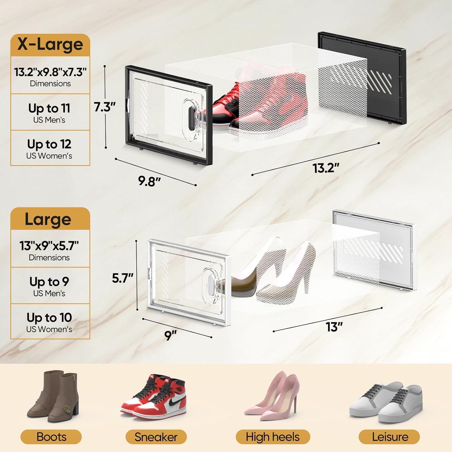 12 Pack Stackable Shoe Storage Boxes Fit Size 9, Thickened Clear Shoe Box Bins with Lids, Plastic Foldable Organizer Sneaker Storage Containers (Large, Black) 12 Pack Stackable Shoe Storage Boxes Fit Size 9, Thickened Clear Shoe Box Bins with Lids, Plastic Foldable Organizer Sneaker Storage Containers (Large, Black)