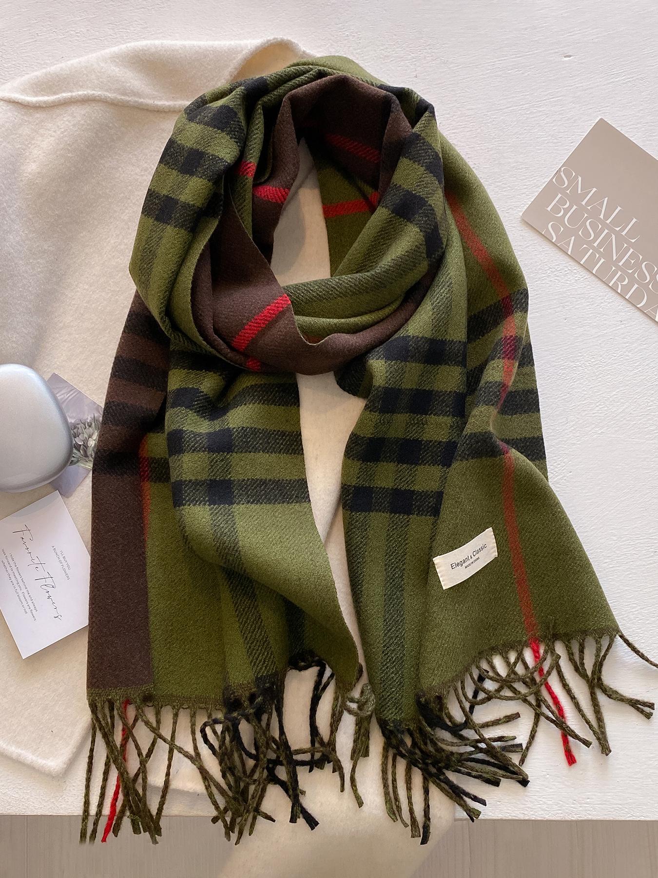 Women's Plaid Print Tassel Decor Scarf, Checkered Scarf, Casual Soft Warm Shawl for Fall & Winter, Fashion Accessories for Daily Wear