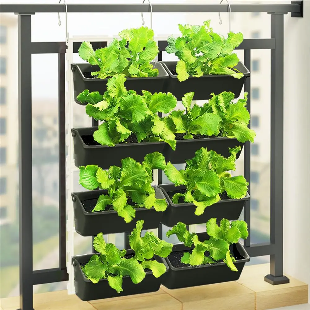 Vertical Wall Garden Planter  Plant Container Self-Watering Wall-Mounted Planter Indoor/Outdoor Decor, Wall Planter Indoor Vertical Living Green Wall with 8 Pots Easy Installation Accessories for Elevated Greenery Displays