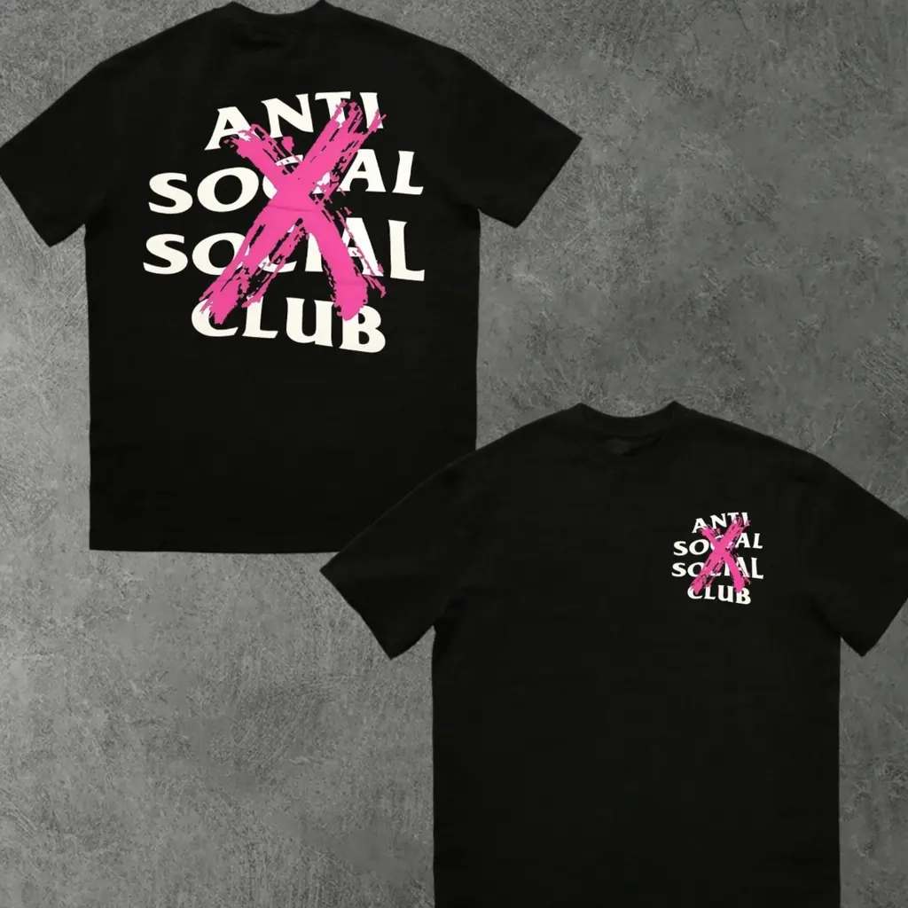 Anti Social Social Club Graphic Tee - Hot-Selling Streetwear!Bold Pink X Print + Brand Text, Black Base & Oversized Fit For Urban Edgy Style.Trendy Statement Top, Menswear.