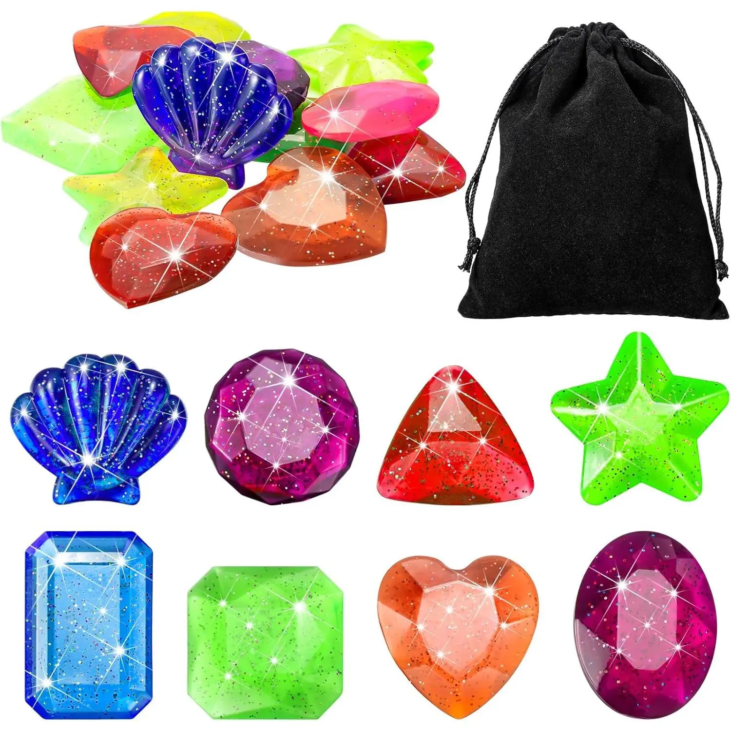 16 Pcs Diving Gems Bath Toys Pool Sinking Diving Toys Crystals Summer Underwater Diamond for Kids Underwater Gemstone Swimming Training Gift Water Pool Gamesfidget toys