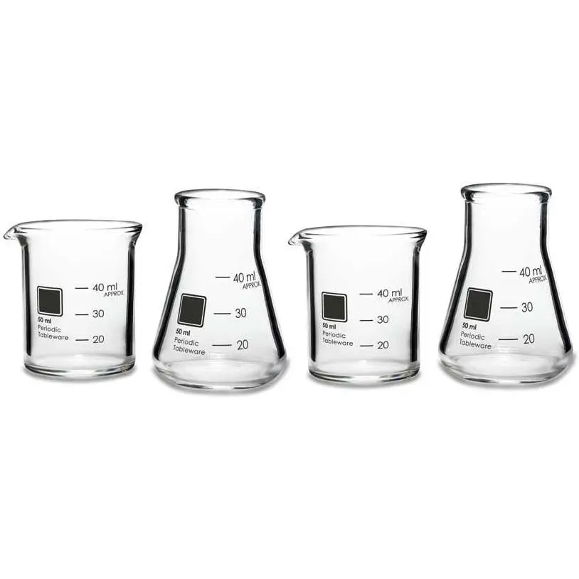 Laboratory Shot Glasses, Borosilicate Glass Beakers & Flasks with Kiln Fired Enamel Markings