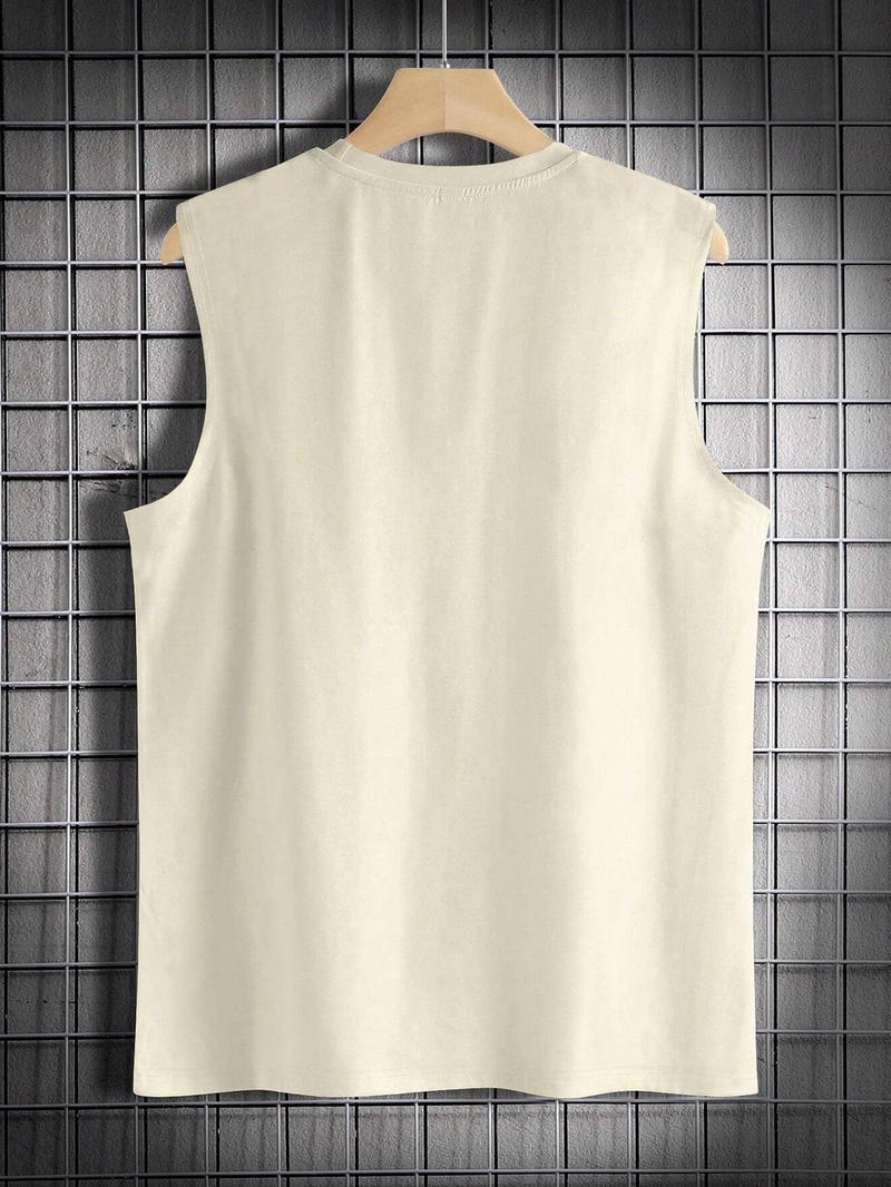 Men's Regular Fit Bear & Letter Print Top, Casual Comfy Sleeveless Top for Summer, Fashion Men's Clothes for Daily Wear, Streetwear Tank Vest, Vests