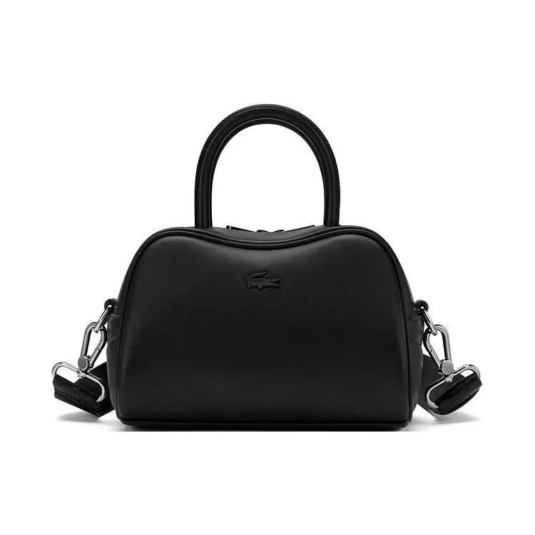 Lacoste French Crocodile Medium Crossbody Handbag for Women, Minimalist Style in Black