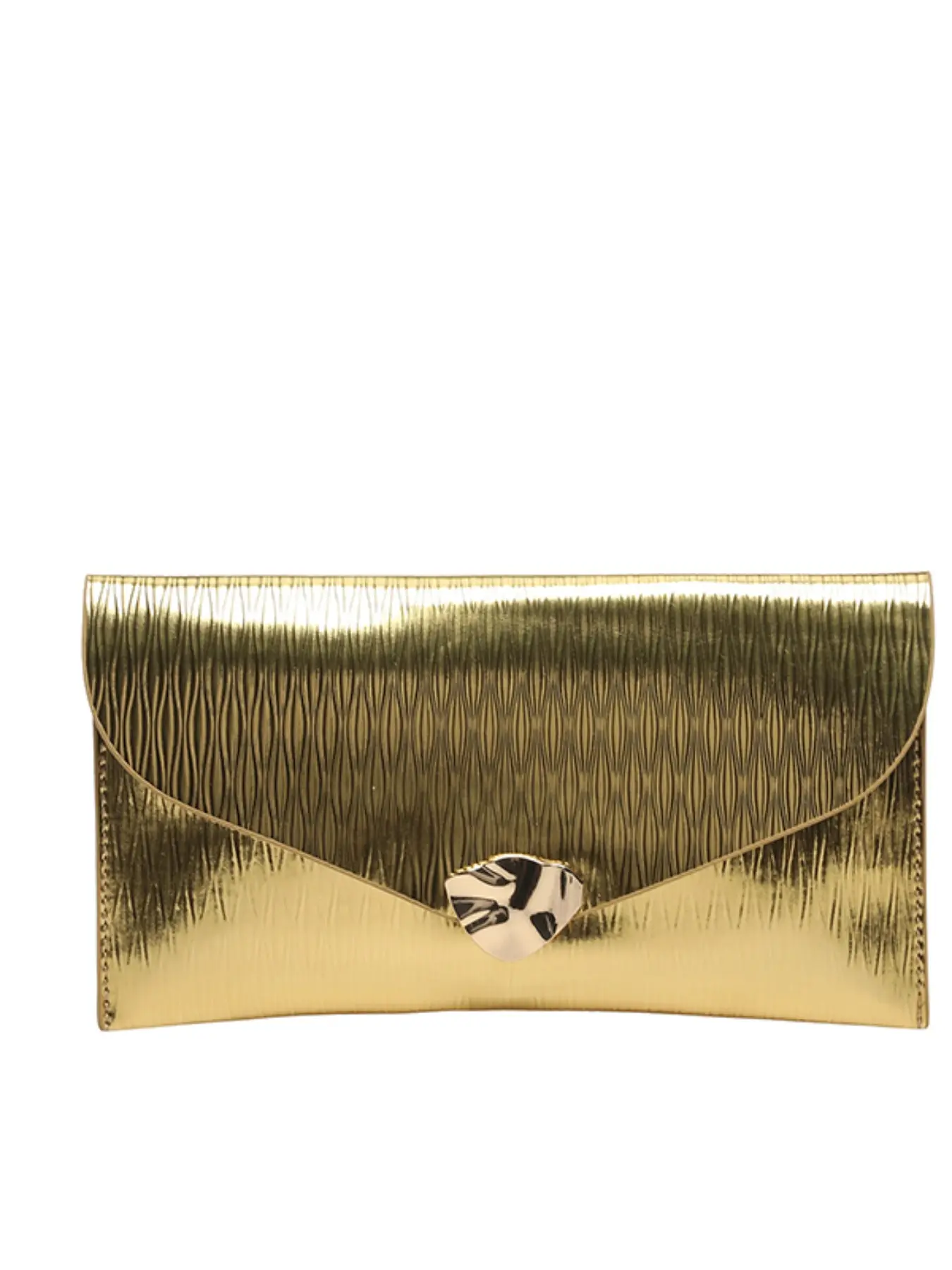 Textured Folded Envelope Handbag, Luxury Irregular Metal Buckle Evening Bag, High-End Simple Solid Color Handbag, Trendy Commute Party Bag