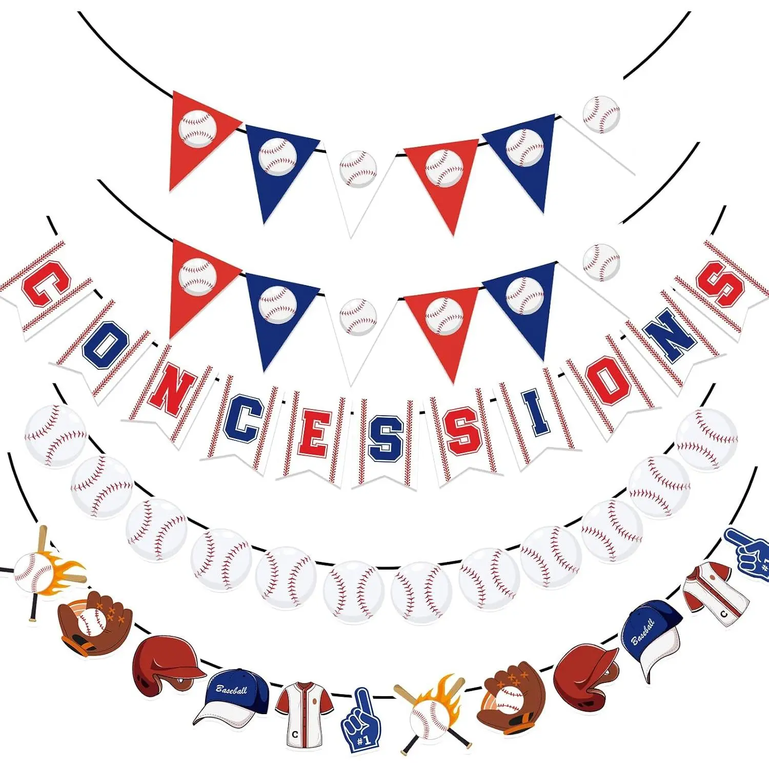 5 count Baseball Birthday Banner Baseball  Paper Garland Baseball Triangle Flag Banner Decoration Party Signs For Party Supplies, cartoon (loanword)