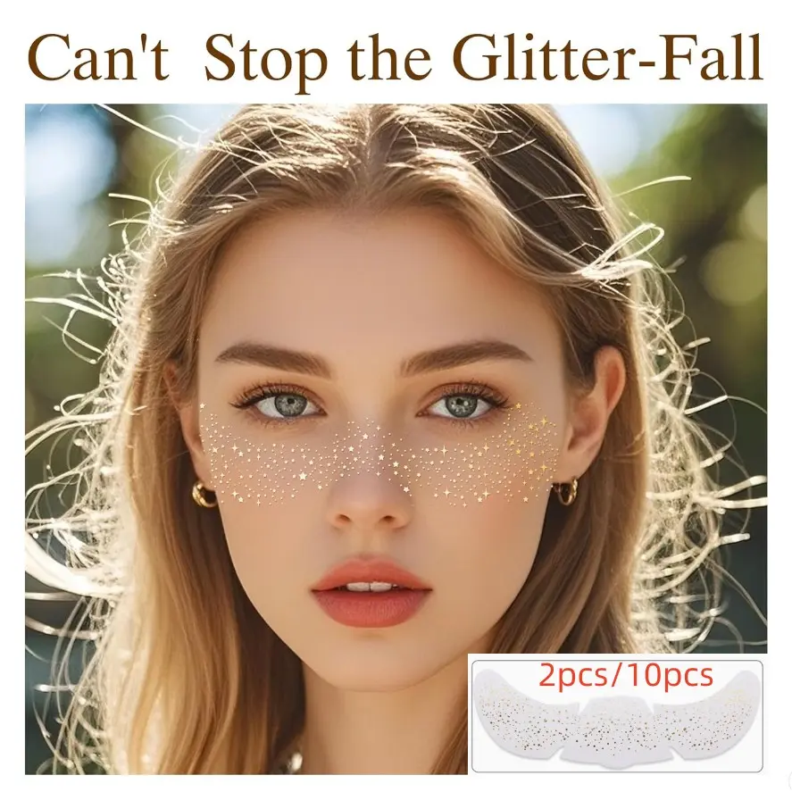 Glitter Freckles Face Tattoo, Freckle Spot Tattoo, 2/10 PCS Gold Body Glitter Temporary Tattoos Sparkle Patches for Women, Waterproof Fake Freckles,Festival Rave Outfits Festival Decorations (Gold)