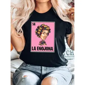 180g Pure Cotton La Enojona Dona Florinda Chilindrina Chavodel8 Funny Mexican Loteria T-Shirt Soft Top For Everyday Wear (1)
