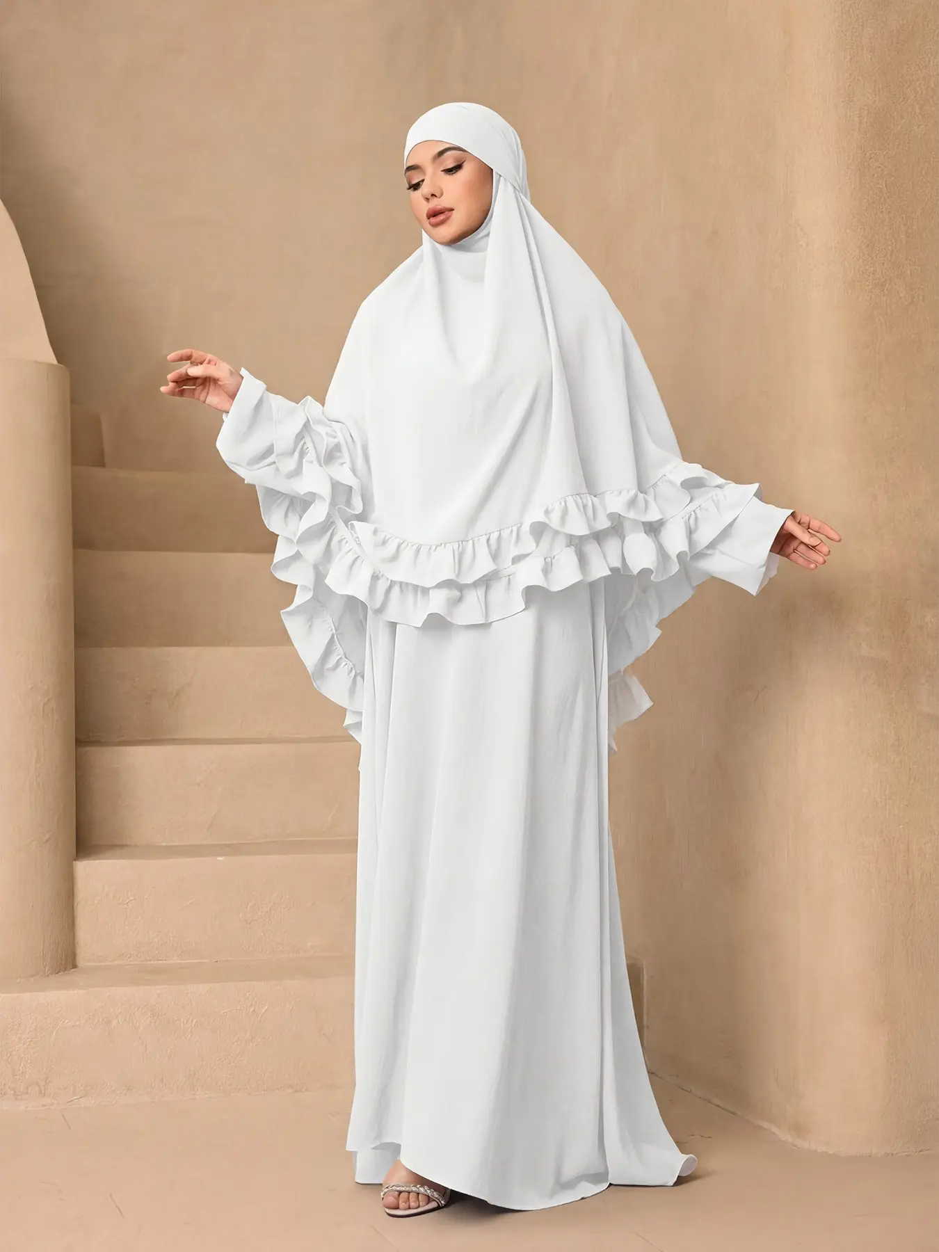 2 Piece Set Fashion Women's Solid Long Wrap Dress & Shawl, Loose Fit Conceals Belly, Versatile Style, Modest Fashionable, Modest Muslim Clothing, Perfect for All Seasons