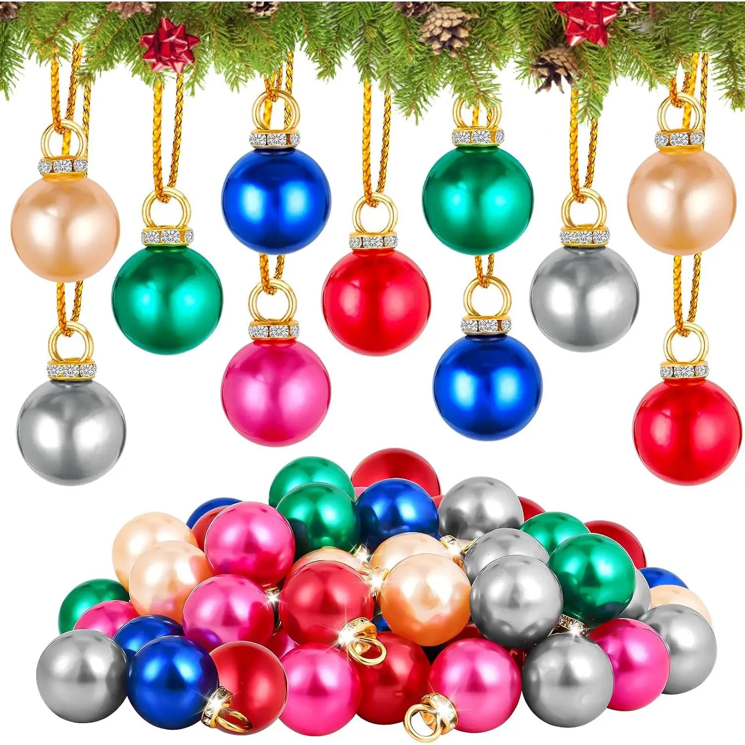 66 count Mini Christmas Balls Ornaments 16mm Miniature Multicolor Christmas Decorations 6 Colors Glitter Balls Xmas Tree  Ornament Pendant for DIY Craft Suppliess Party Wreath Decor
