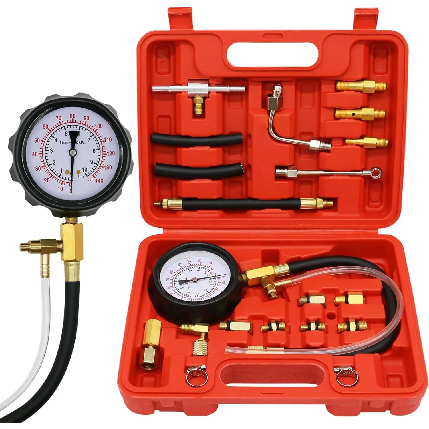 0-140PSI Fuel Injector Injection Pump Pressure Tester, Fuel Pressure Tester Kit, Fuel Pump Pressure Tester Car Truck Motorcycle Diagnostic Tool