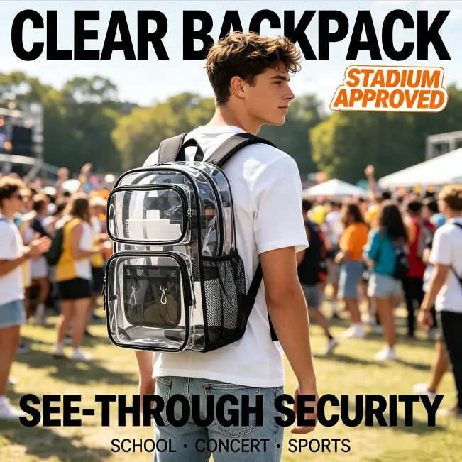 17" Clear Heavy Duty School Backpack – Fits 16" Laptop, Organized Front Pockets