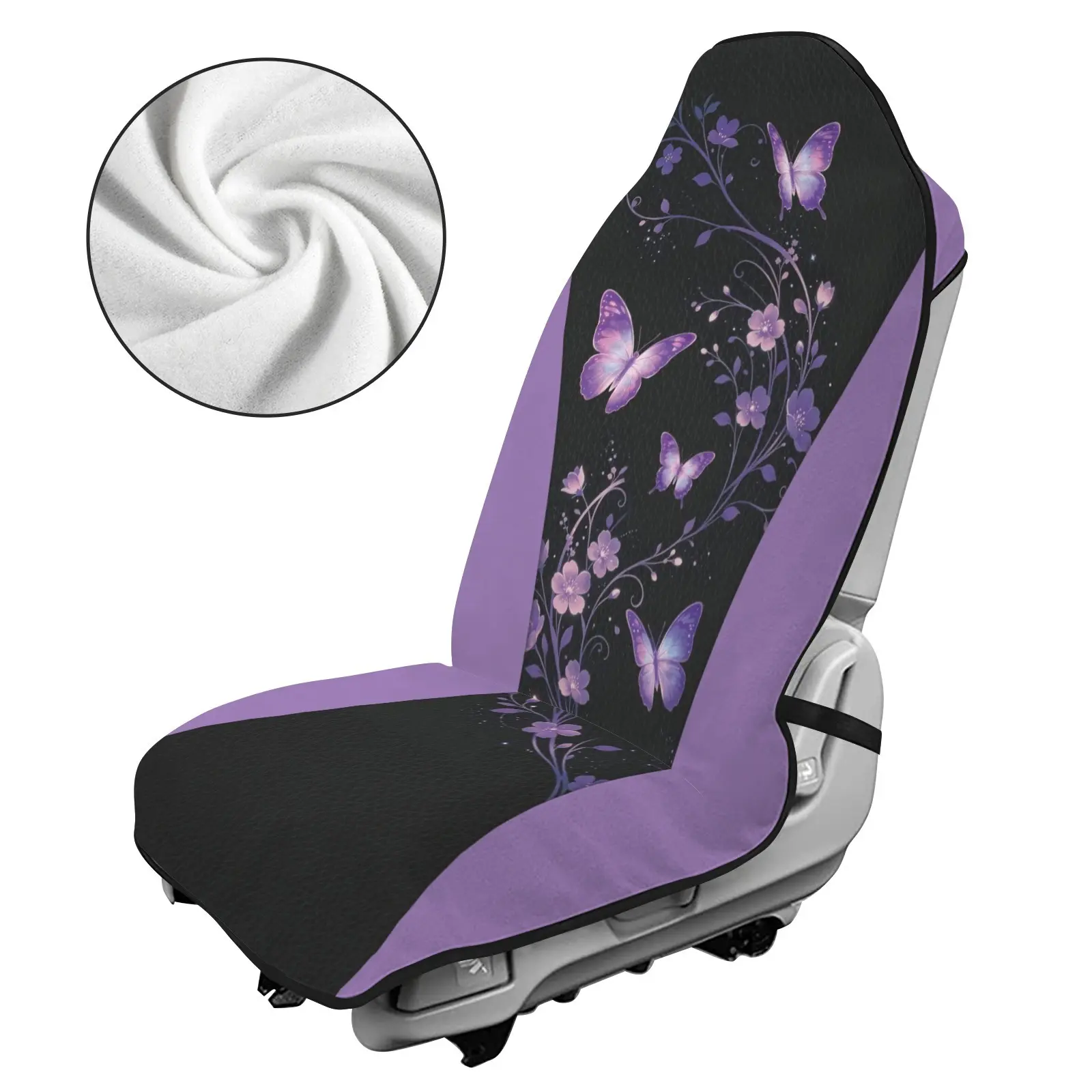 Universal Front Towel Car Seat Covers, Romantic Pastel Butterfly Floral Sports Auto Seat Covers, Soft Terry Cloth Car Seat Protector, Quick-Dry Anti-Scratch Fits Cars SUV Truck, Feminine Stylish Automotive Interior Accessory