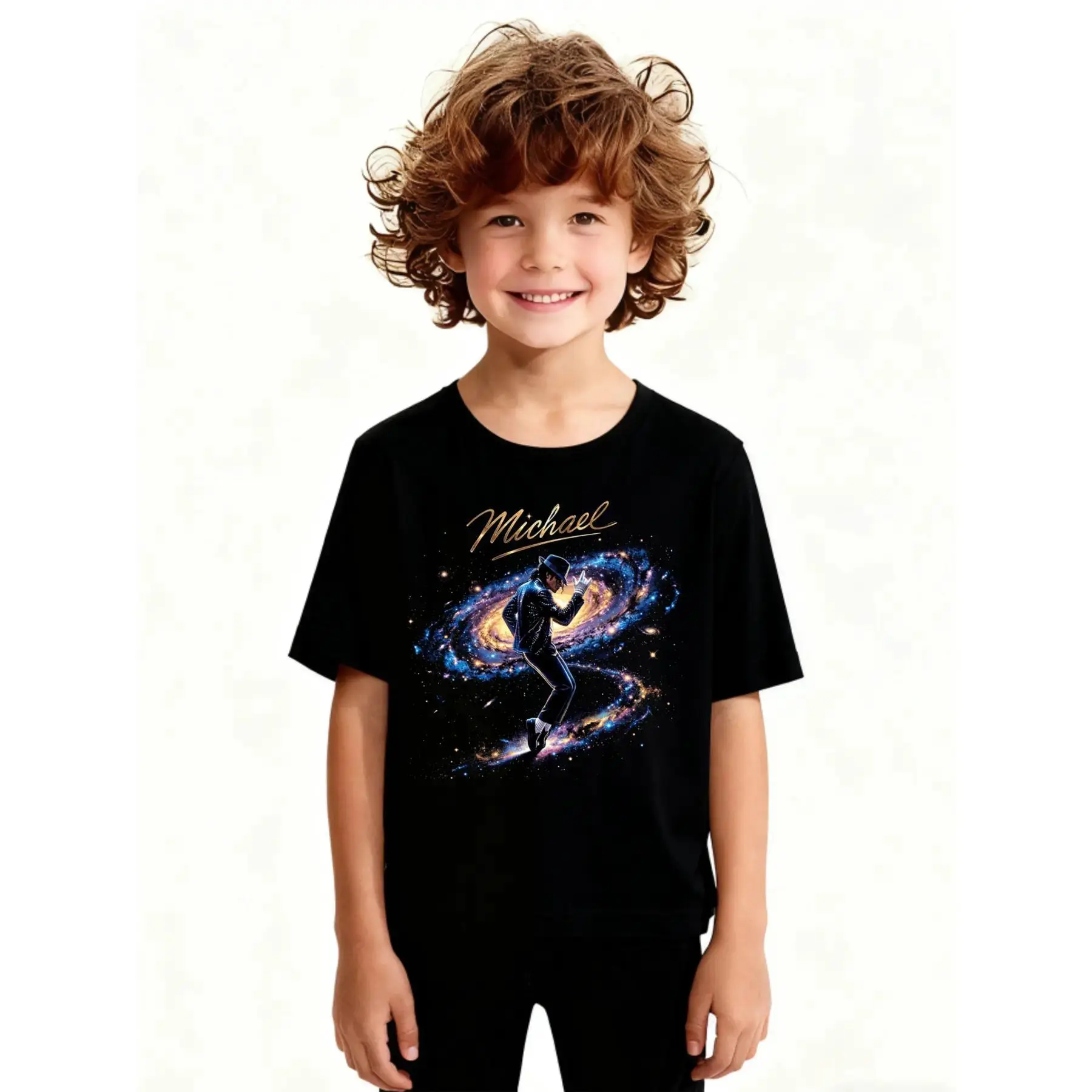Kids Michael Jackson Moonwalk Galaxy Graphic Tee Little Boy Shirts Original King of Pop Nebula Print Cotton Compression Shirt Workout Tops Cool Outdoor Stuff Boys Girls Vintage Pop Legend Casual Summer Boy Gifts Back To School Clothes Shirts For Girls Chi