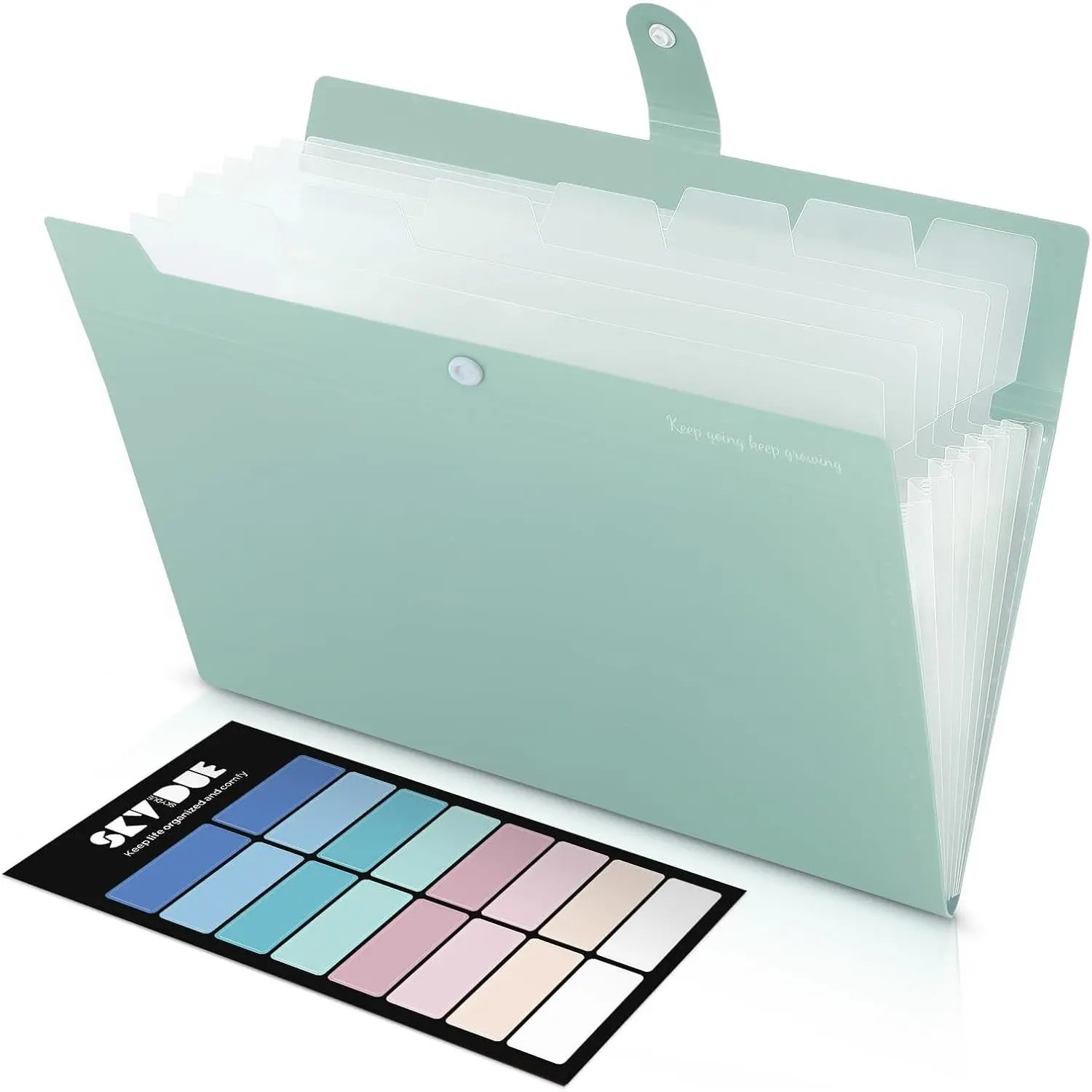 Accordion File Organizer, Expanding File Folder with 8 Pockets, Expandable Document Paper Receipt Organizer, Letter/A4 Size Filing Folder School Office Supplies Turquoise Green