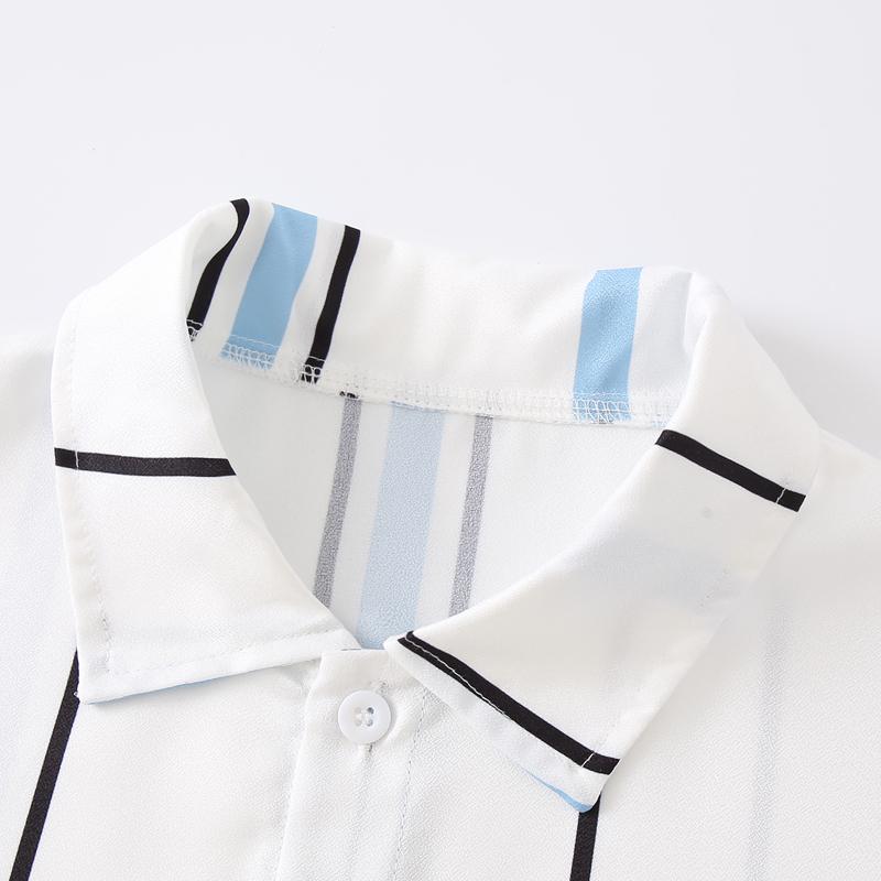 4-piece set of boys' summer new vertical striped collared shirt set with lightweight breathable high-waist drapey wide-leg pants, stylish casual versatile outfit