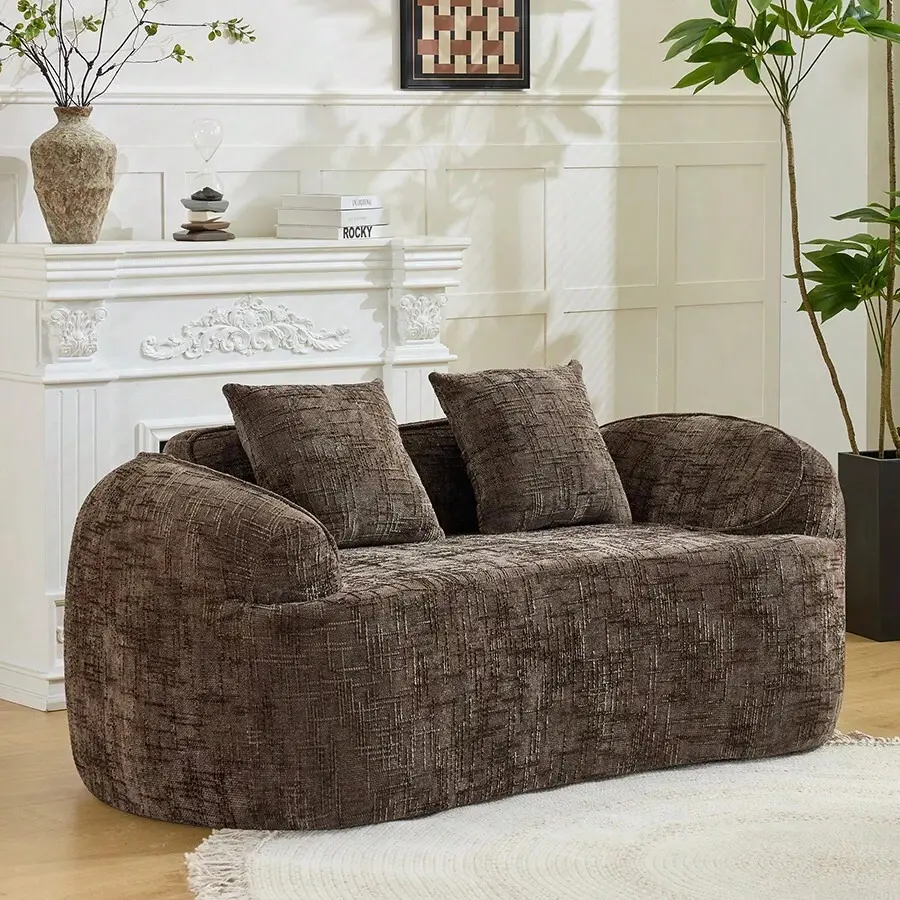 Curve Modular 2-Seater Chenille Sofa, Compressed Boneless Couch, Deep Seat Cloud Couch With Soft Sponge & Filling, Modern Loveseat Small Apartment, Modern Living Room Sofa, No Assembly Required