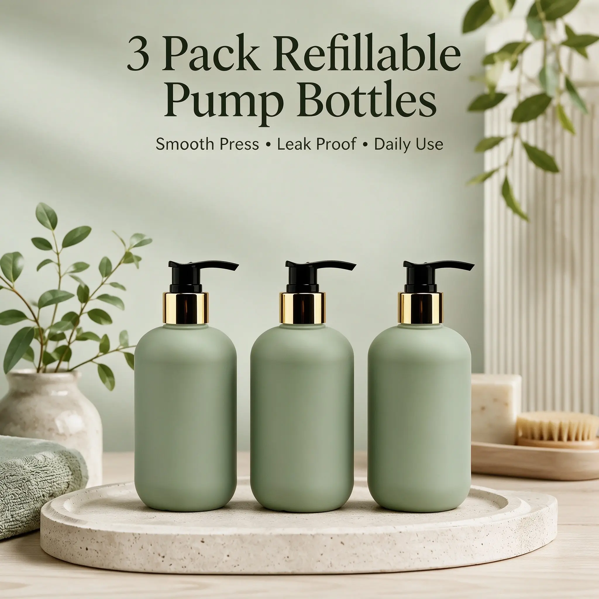 3pcs Reusable Refillable Shampoo and Conditioner Dispenser Bottles, 3 Empty Dispenser Set for Bathroom Kitchen Travel