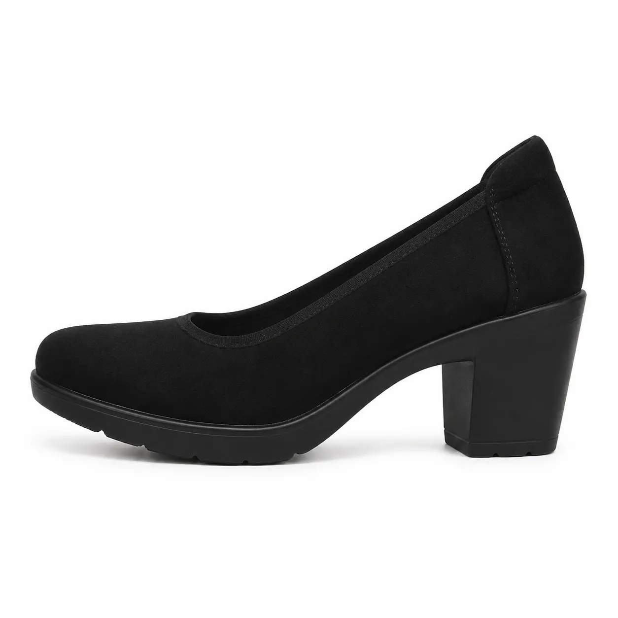 Women Round Toe Block Heel Pumps Soft Leather Non Slip Platform Work Shoes Comfort Office Formal Daily Wear Black Navy Suede Mid Heel Dress Shoes