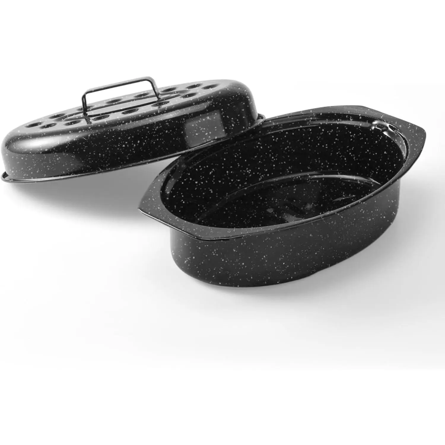 13 Inch Oval Porcelain Enameled Steel Roasting Pan with Domed Lid for Ovens, Ideal for Cooking Small Turkey, Chicken, Vegetable, Lamb, Sourdough Bread