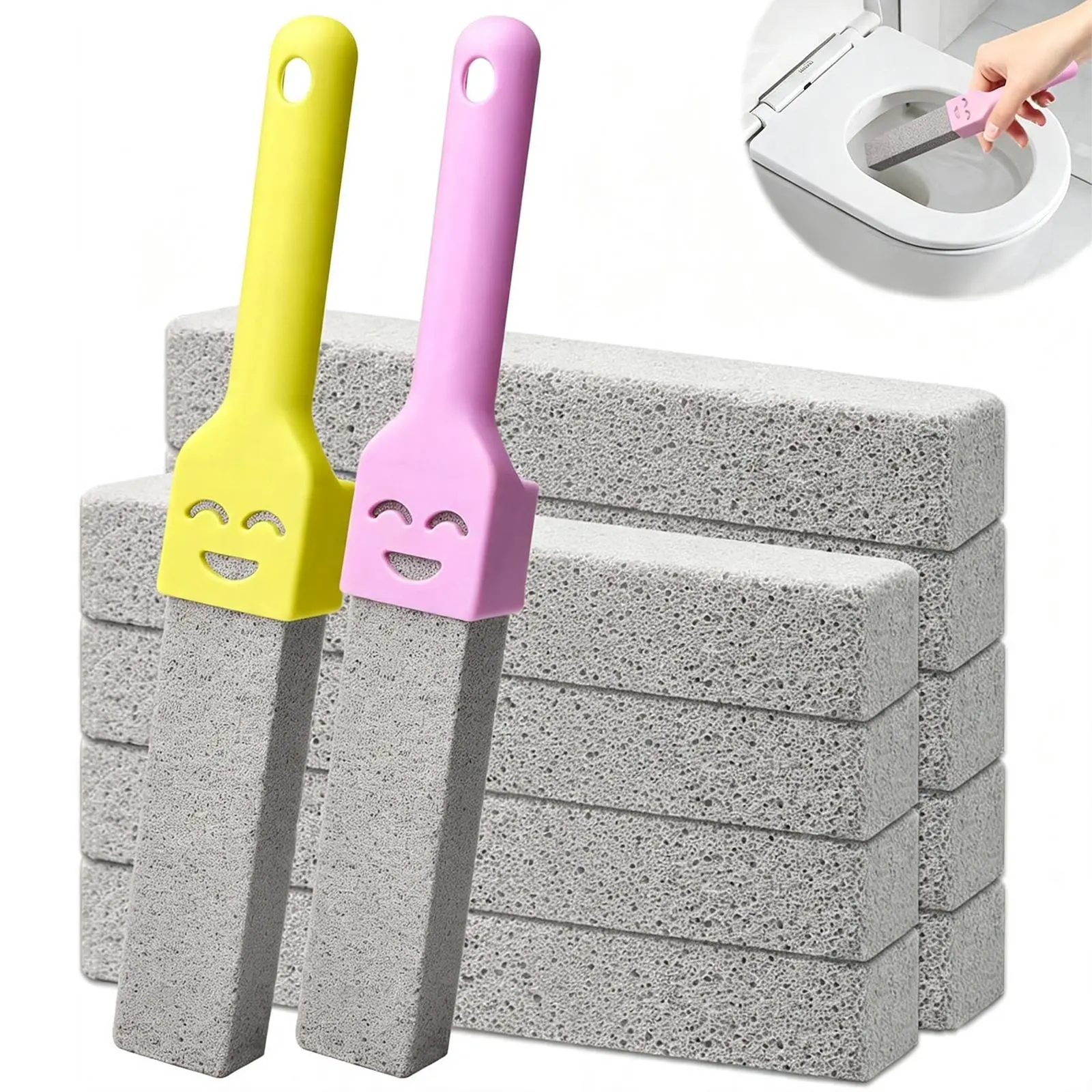 Nifogo 12-Pack Pumice Stones with 2 Handles, Reusable Kitchen & Household Scouring Stones for Toilet Bowl Ring Removal, Bathtubs, Grills