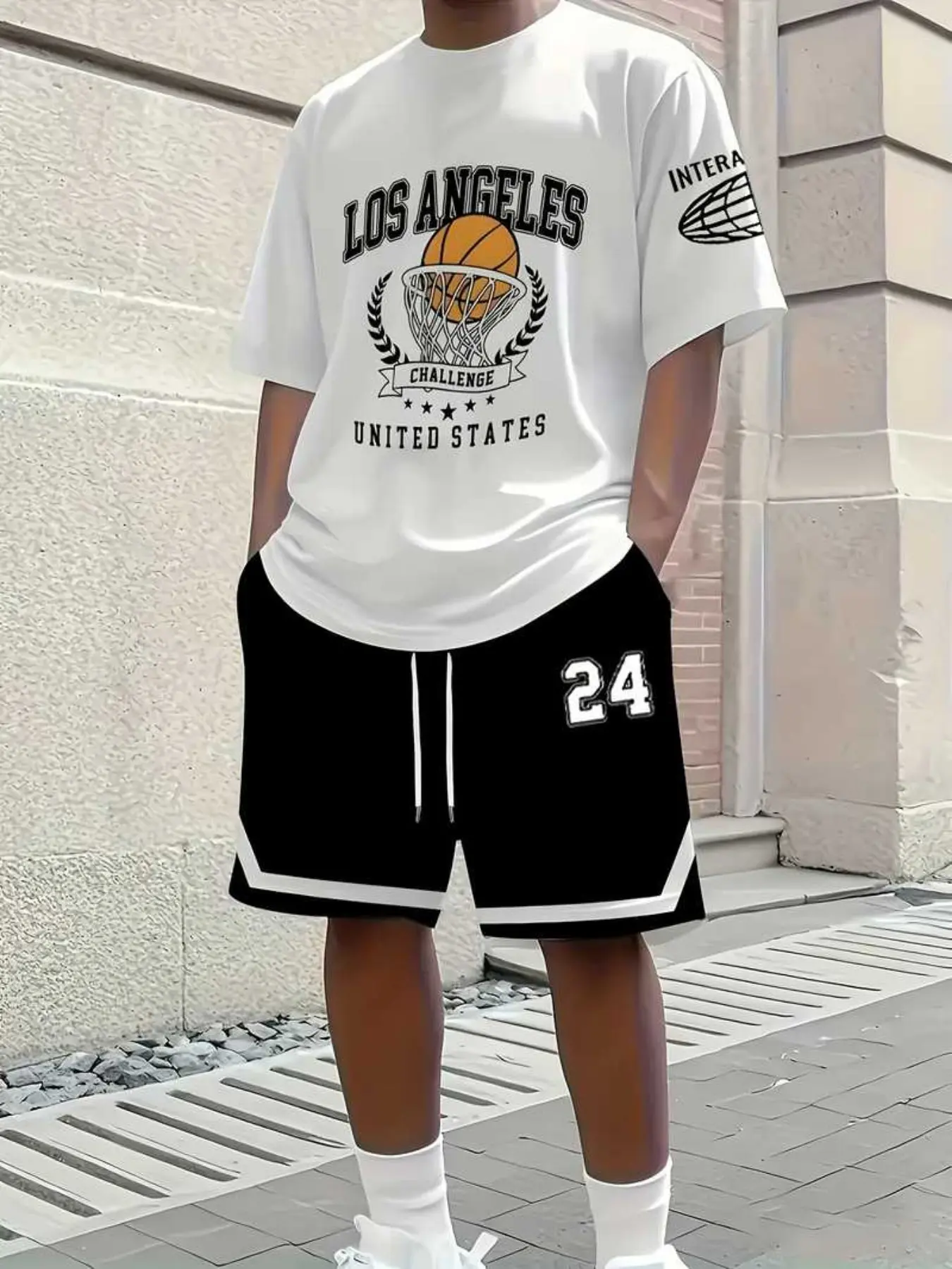 Men Basketball Theme Letter Number Print 2 Piece Outfit Crew Neck Short Sleeve Tee Drawstring Sports Shorts Sublimation Fabric Loose Fit Breathable Ball Game Street Daily Jogging Casual Matching Set For Adult Males