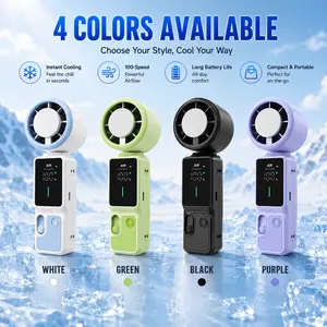 Foldable Portable Cooling Fan, 16,000 RPM Turbo Fan with 100-Speed Touch Control, LED Display, Type-C Fast Charging, Neck Strap & Stand for Travel, Office & Outdoor Use adjustable small pocket gear wind handheld rechargeable personal