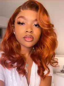 Ginger Orange Short Wavy Lace Front Bob Wig, Synthetic Heat Resistant Fiber Wig for Women, Pre-Plucked HD Transparent Lace, Natural Looking, 13x4 Lace Parting, 16 Inch, Daily Wear Hairstyle, Beginner-Friendly Wig.