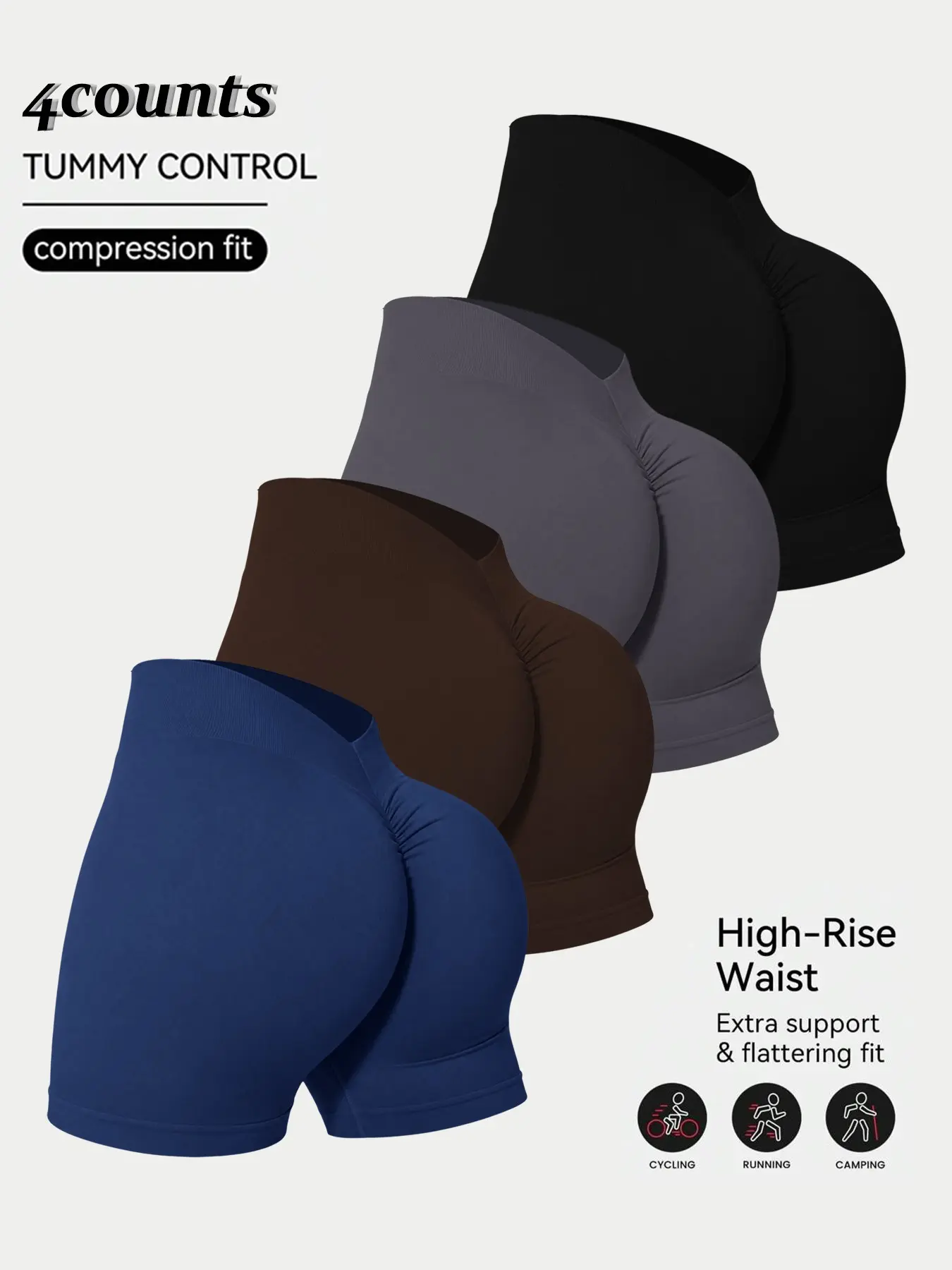 Women's High-Waisted Seamless Cycling Shorts, V-Back Design, Butt Lifting, Stretchy Fabric, Breathable, Non-Sheer, Perfect for Summer