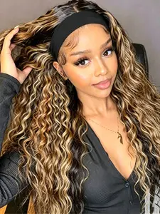 22 Inch Water Wave Headband Wig, Synthetic Soft & Breathable Ice Silk, Wavy Medium Length, Glueless for Daily Party Cosplay Use