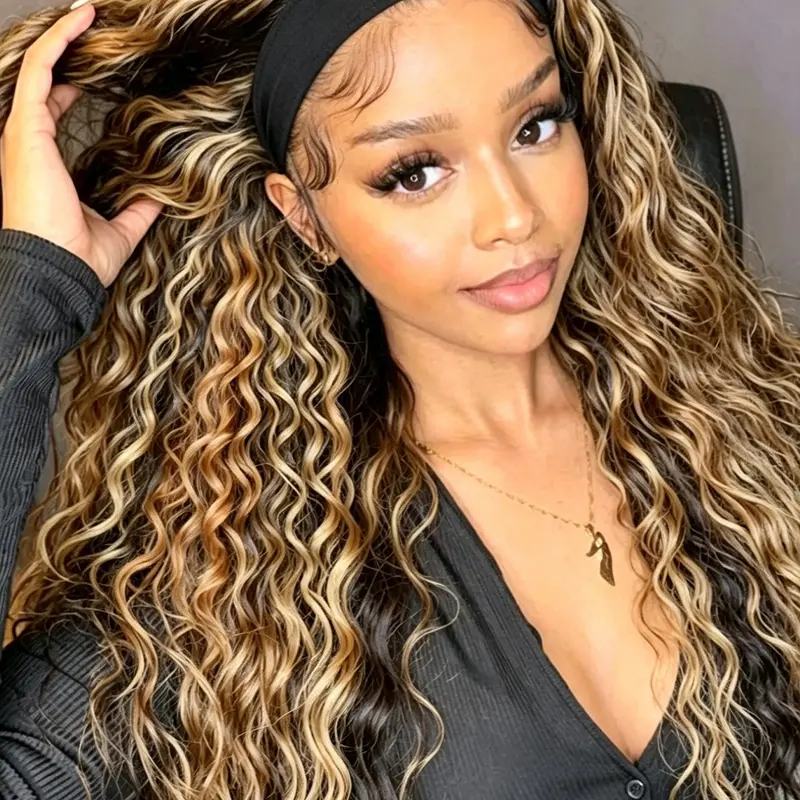 22 Inch Water Wave Headband Wig, Synthetic Soft & Breathable, Synthetic Lightweight Wig, Wavy Medium Length, Glueless for Daily Party Cosplay Use, Synthetic Material Wigs
