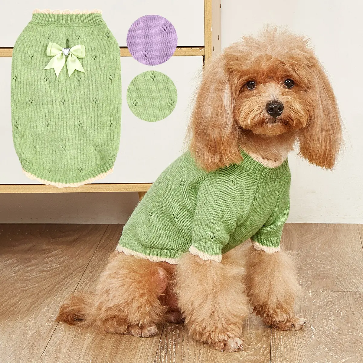 1pc Adorable Bow Pet Sweaters Soft Warm and Cozy Knitwear for Small Middle Dogs, Elastic Puppy Winter Apparel for Bichon Schnauzer and Yorkshire Terrier