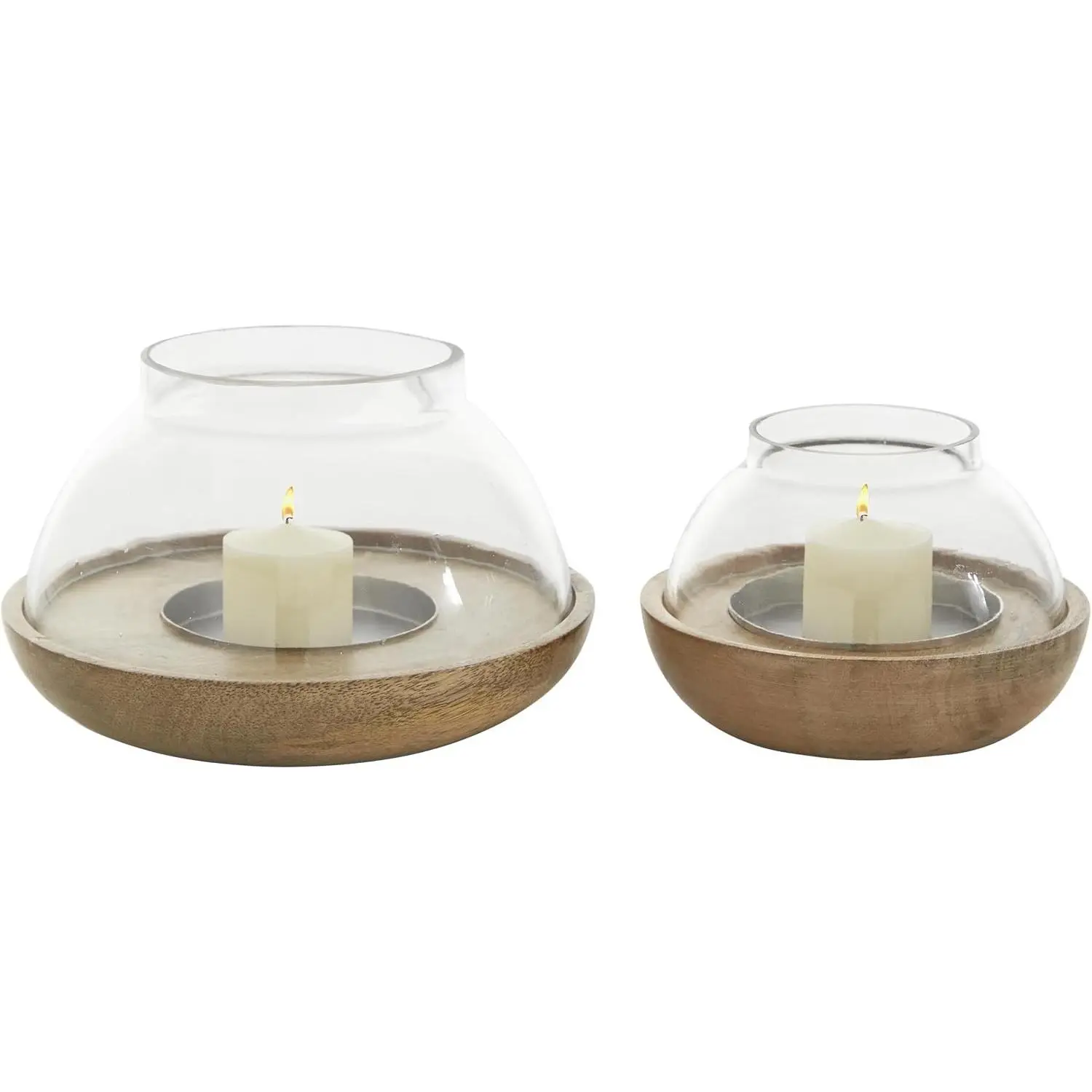 Wood Tealight Hurricane Lamp, Set of 2 4", 3"H, Brown | Room Tealight Hurricane Candle Holders Hurricane Candle Holder Lamp