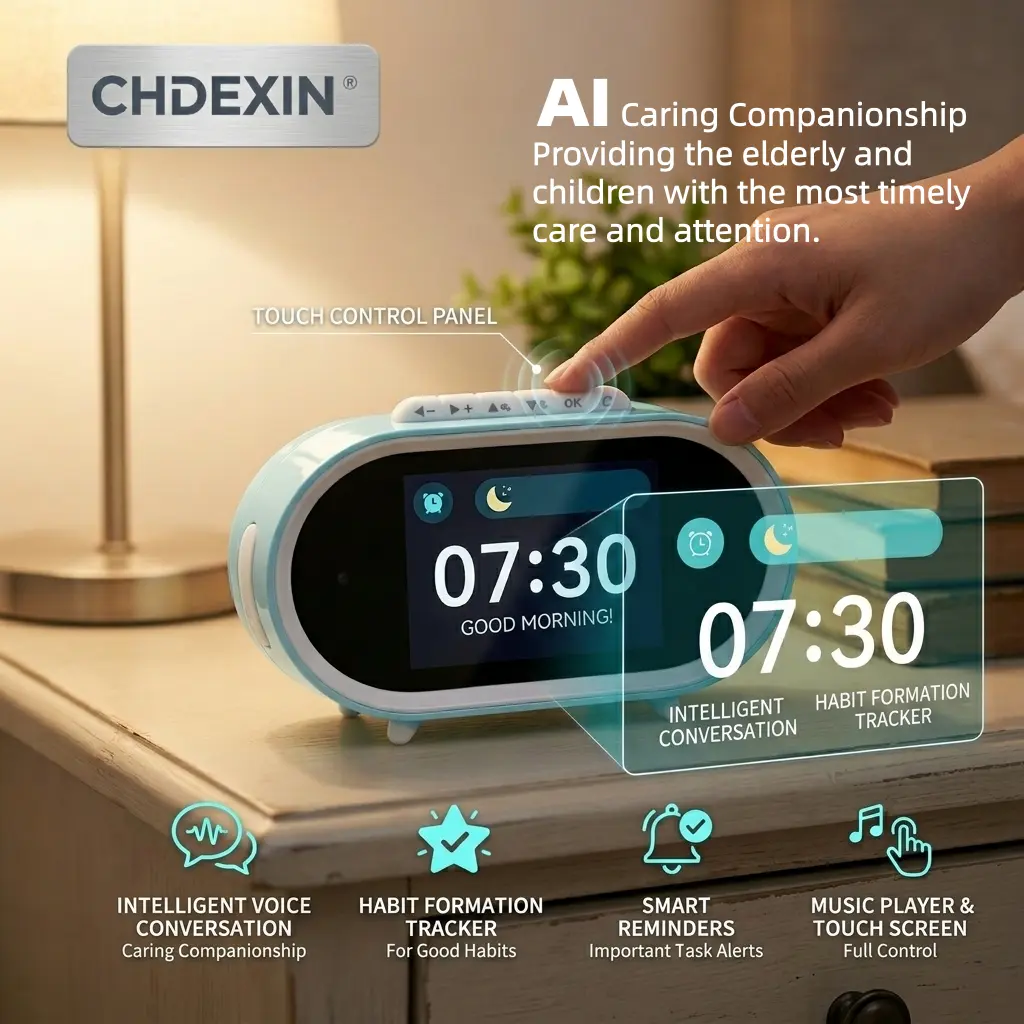 CHDEXIN AI Smart Time Companion Robot for Kids - Interactive Touch Screen Smart Alarm Clock with Voice Control, Pomodoro Timer, Habit Formation Sleep Aid & Decor (Sports & Outdoor Stopwatch Timer Accessory), Morning Routine, Bedroom, Set, Fast Charging, K