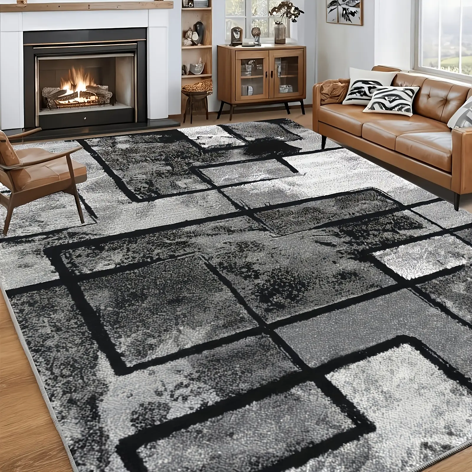 Faux Cashmere Rug - 850g Lightweight Machine-Washable Polyester, Non-Slip Vintage Stripes, Luxurious Rugs for Bedroom, Elegant Modern Office Living Room Decor
