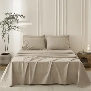 6PS Linen Grey  Size Bedding Sets Linen Like  Bed Set Oeko-TEX Standard  Washed  Deep Pocket  Size Fitted Sheet Plus Cozy Flat Sheet and 4 Pillowcases