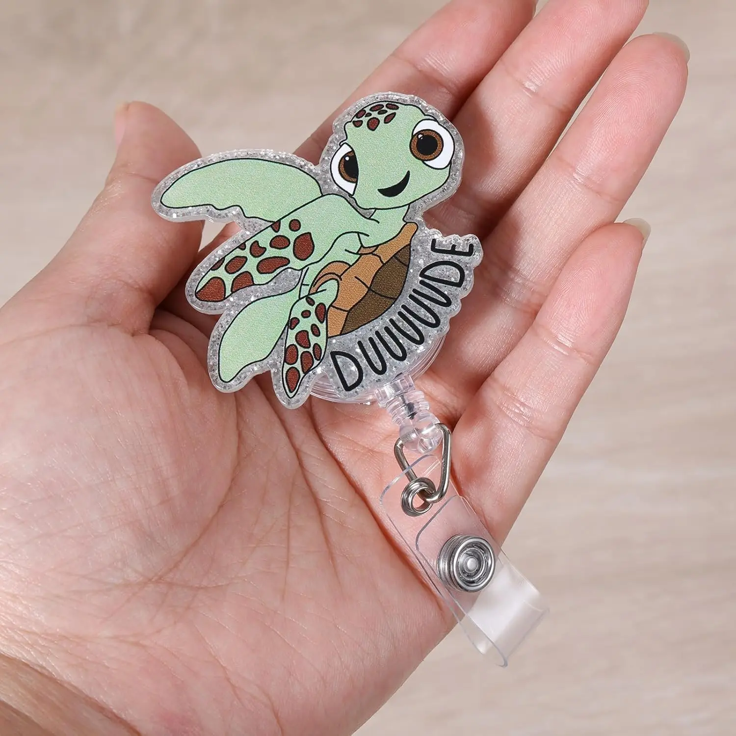 Cute Cartoon Turtle Retractable Badge Reel |   Funny DUUUUDE Sea Turtle ID Clip for Nurse Nursing Student Medical Staff Teacher