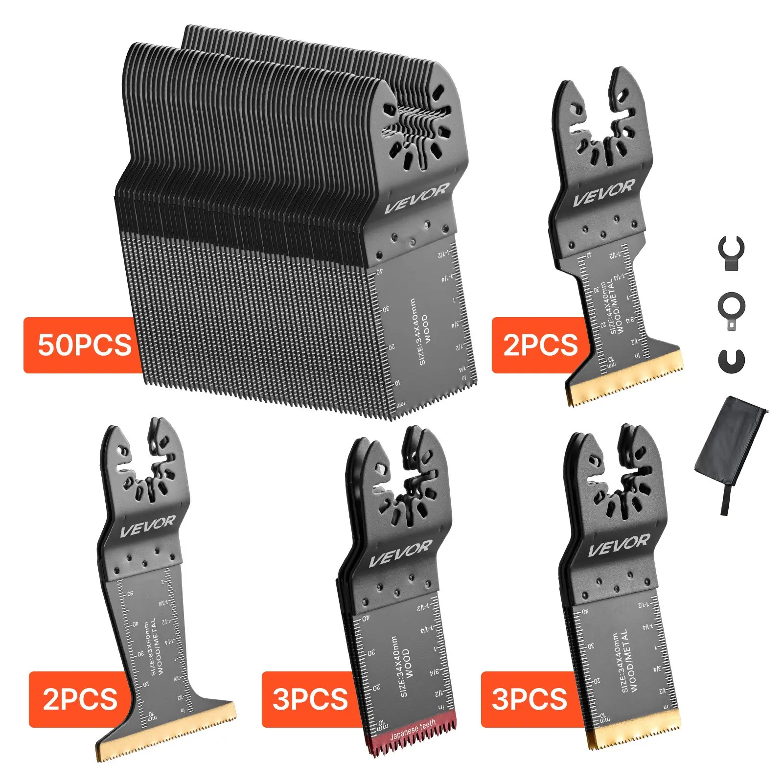 【DealsForYouDays】VEVOR 60PCS Oscillating Saw Blades, Universal Quick Release Multi Tool Blades Kits, 5 Types Oscillating Multitool Blades for Wood Plastic Metal, Compatible with Dewalt Ryobi Milwaukee Bosch Craftsman