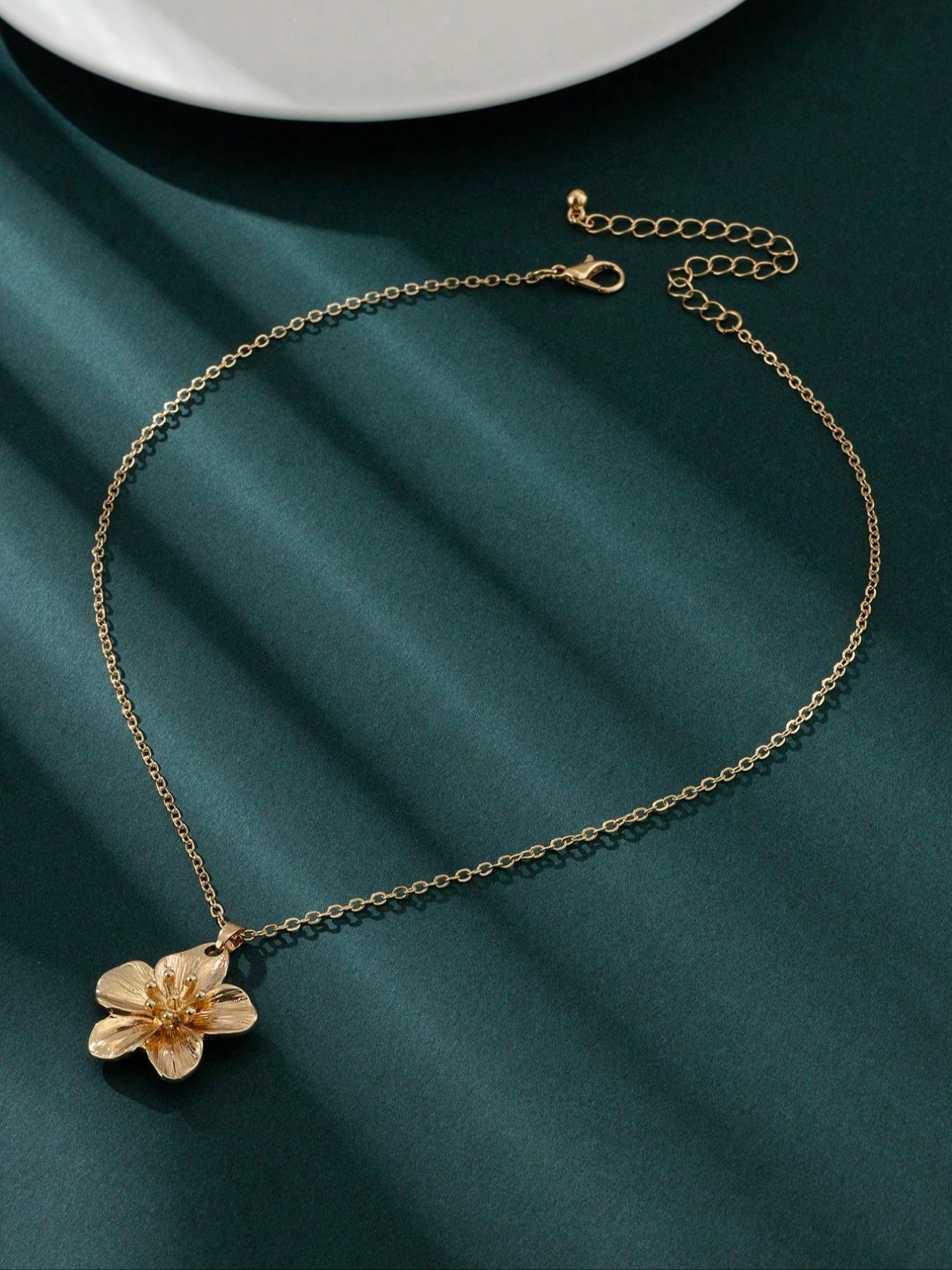 Flower Design Pendant & Chain Statement Necklace for Women, Dainty Elegant Necklace, Fashion Jewelry for Party, Daily Clothing Decor, Trendy Charm Necklaces for Birthday Gift, Chic Gorgeous Jewelry, Fashion Accessory, Non Tarnish Jewelry