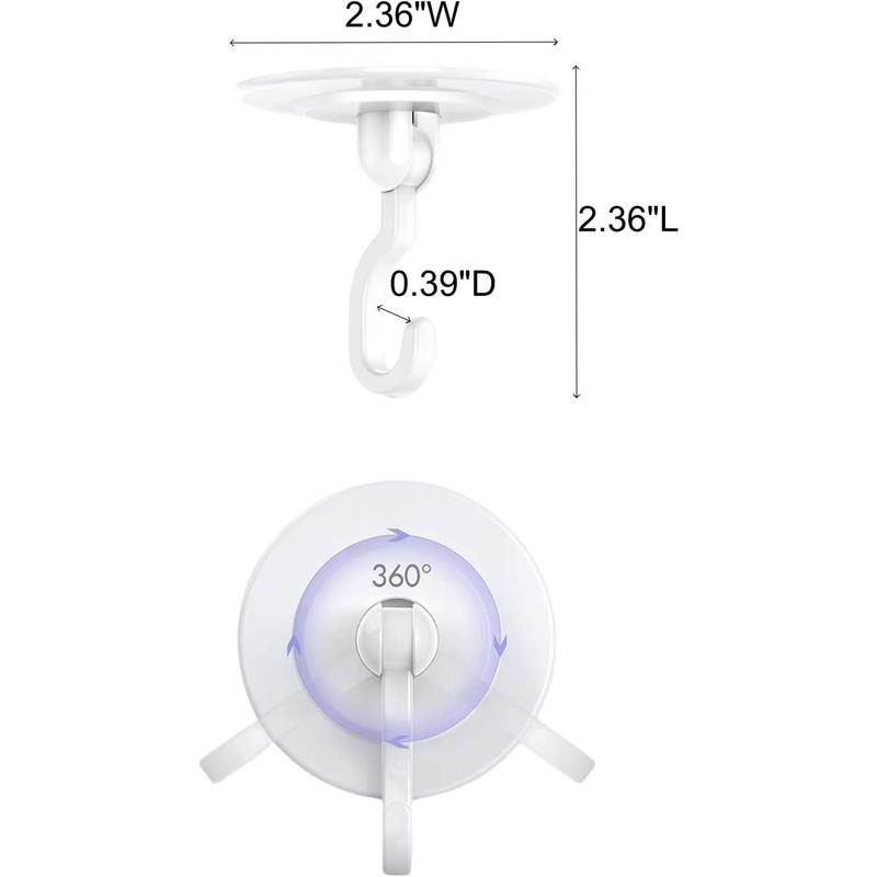 Adhesive Wall & Ceiling Decor Hooks: 4-Pack 3 lbs Heavy Duty No-Drill 360° Swivel Adjustable for Hanging Home Accents Lights Plants Wind Chimes Compatible with 3M Command Strips