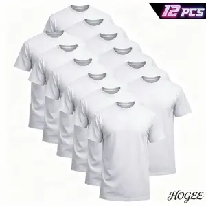 HOGEE CLOTHING FACTORY 12-Pack $39.98 Men's Short-Sleeve White Crew Neck Cotton Blend Sports T-Shirt, Comfort Fit, Easy Care, Durable Menswear Undershirt for Outdoor Activities (Bulk Savings Available)