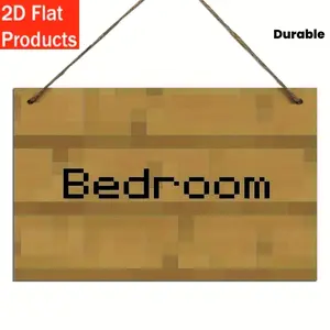 2D Pixel Wood Sign Bedroom Door Plaque, Minecraft Style, 20x12.7 Cm Mosaic Texture Design, Earthy Colors, Home Game Room Decor