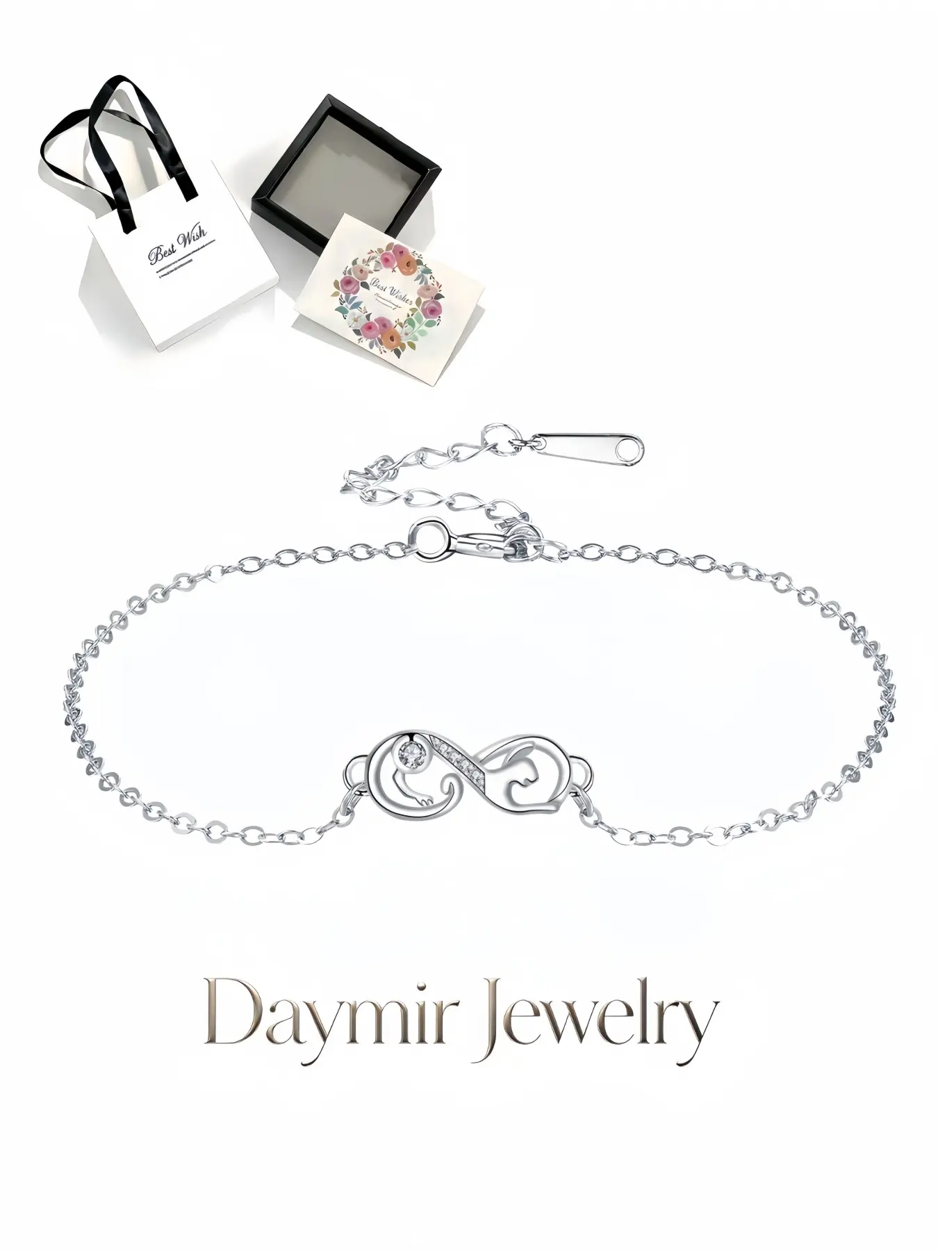 Elegant minimalist infinity‑symbol cat bracelet crafted for ladies. Housed in an upscale drawer‑style jewellery box, it makes a lovely gift for birthdays, Mother’s Day, Valentine’s Day, Christmas and anniversaries.