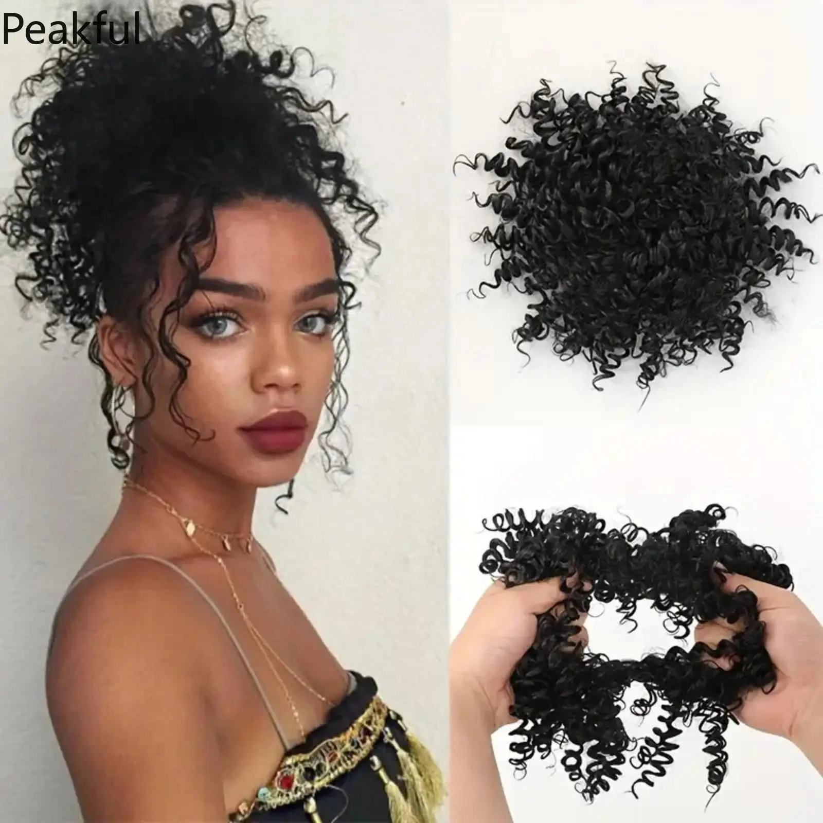 Y2K Baddie Afro Kinky Curly Bun Extension High Elastic Scrunchie Hair Piece Elegant Voluminous Fluffy Messy Bun Hair Updo Daily Travel Accessories