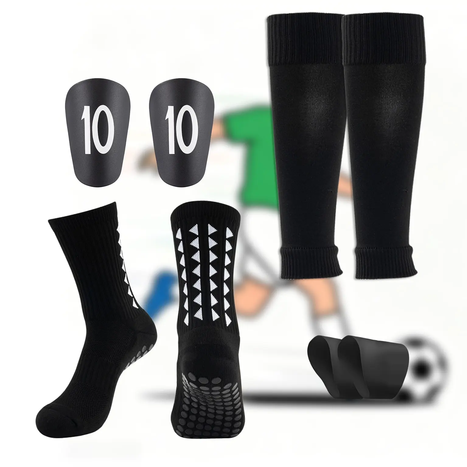 4-Piece Unisex Soccer Gear Set, Soccer Equipment, Sporty Design, Includes Socks, Leg Guards, Training Inserts, Shoe Covers, Ideal for Outdoor Training