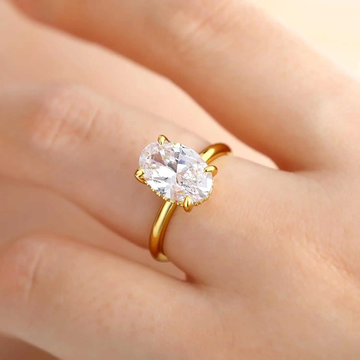 Minimalist Engagement Ring for Women, 925 Sterling Silver Promise Band with Multi-Facet Cubic Zirconia, Hypoallergenic with Polished Inner Band, Sizes 4-10, Bright Diamond Like, Classic, 4 To 10, Female
