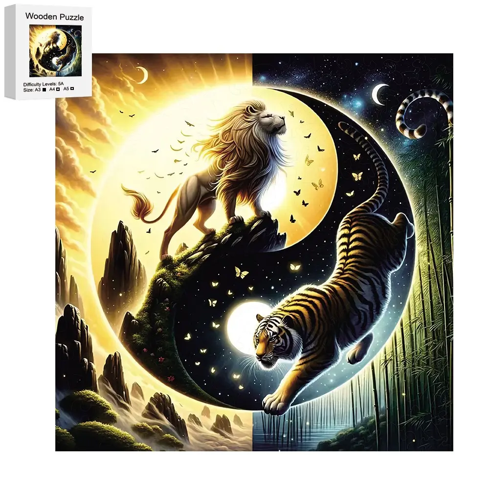 Lion and Tiger Wooden Puzzles, Animal Shape Puzzle, Creative Multiple Special Shapes, Perfect Birthday Holiday Gift For Lover And Friends, Party Games, Decorative Painting, Leisure Entertainment Toy