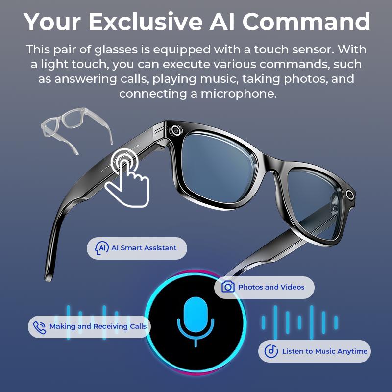Bluetooth Wearable Smart Glasses (Photochromic Sunglasses) - 8MP Cam Digital Camera, Button Touch Adjustment, UV Protection, 160+ Languages Real-Time Translation, Hands-Free Photography/Video Recording, Casual Travel Outdoor Use